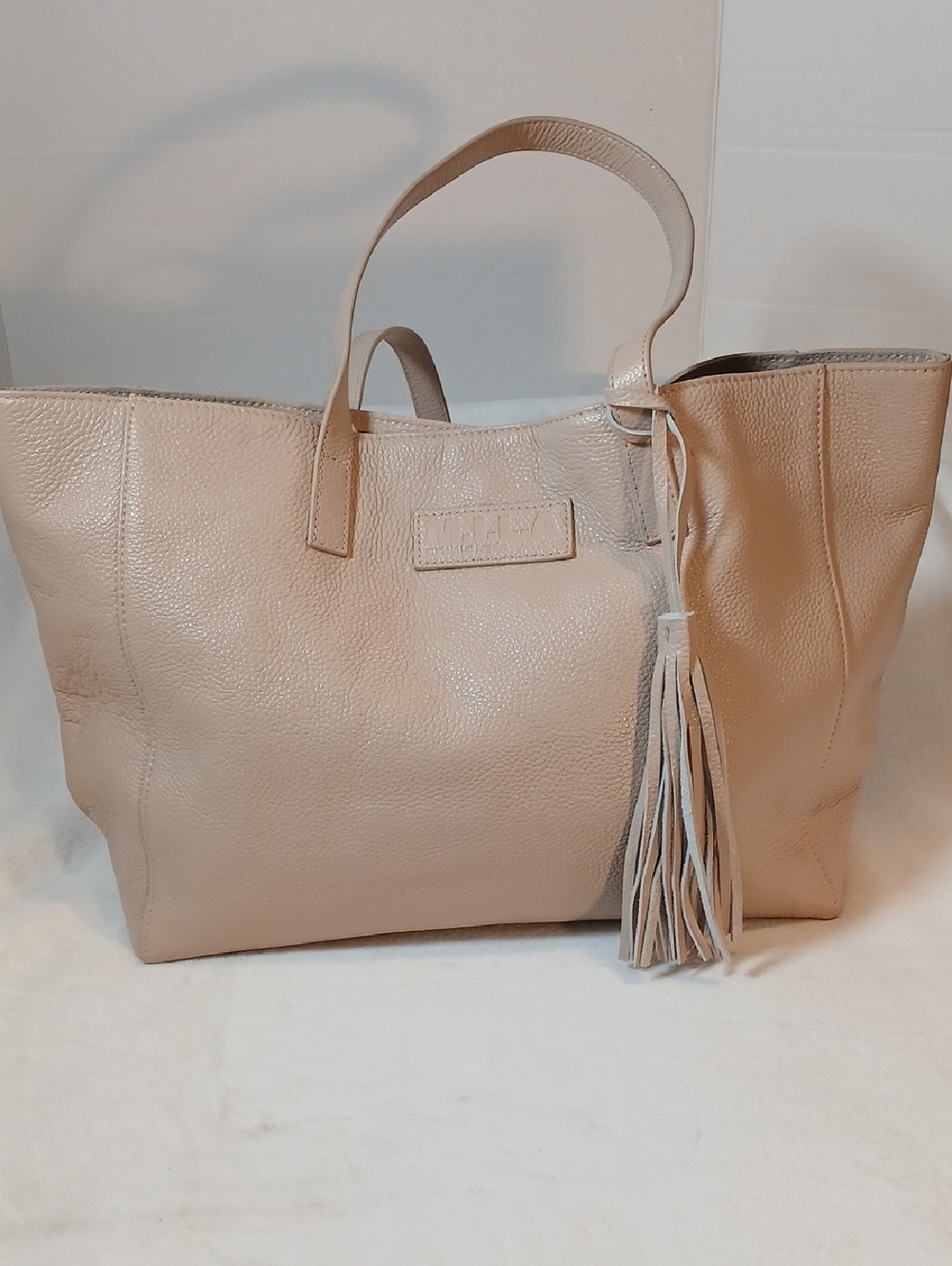 M.I.L.A. Beige Leather Tote Bag with Tassel
